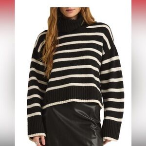 Z Supply Black and White Striped Turtleneck Sweater